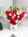 50 hot pink and white mix with lilies